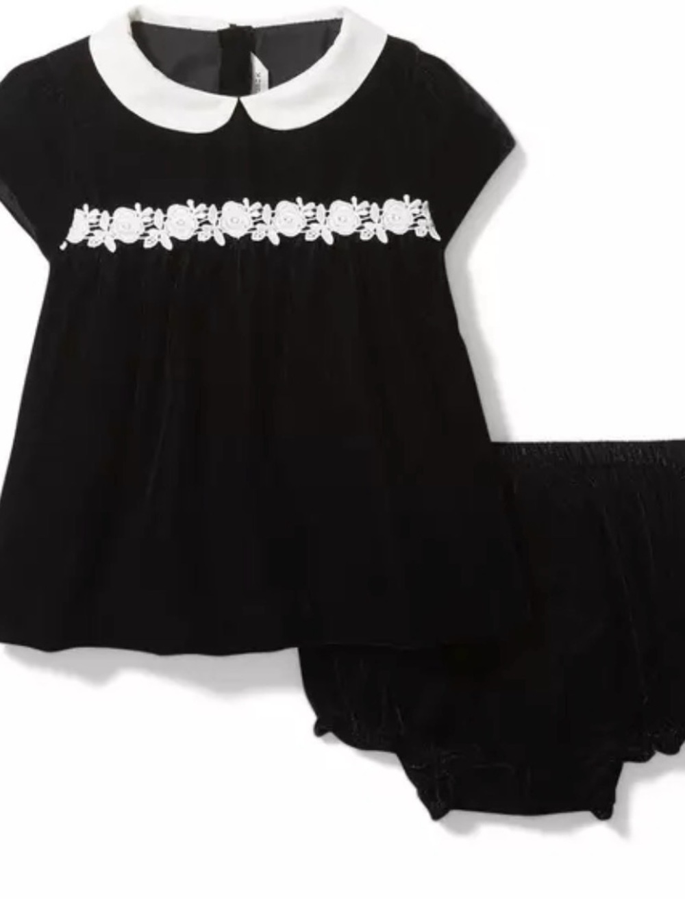 Janie and jack Black Baby Dress with White Peter Pan Collar & Floral Trim